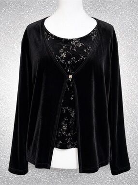 Vintage Studio USA 2-in-1 Velvet Twin Set Look Top XL Made in USA Black
